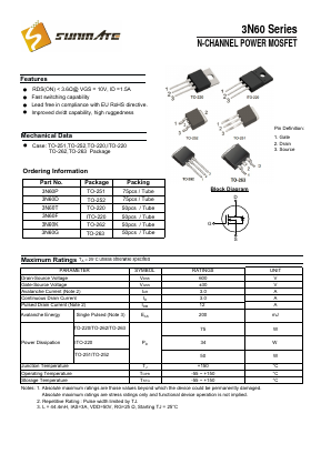 3N60T Datasheet PDF SUNMATE electronic Co., LTD