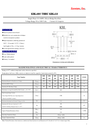 KBL404 Datasheet PDF Suntan Capacitors