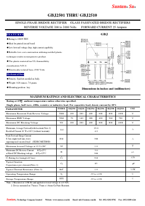 GBJ2506 Datasheet PDF Suntan Capacitors