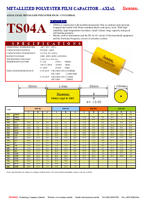 TS04A Datasheet PDF Suntan Capacitors