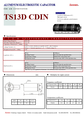 TS13DV-CDIN Datasheet PDF Suntan Capacitors