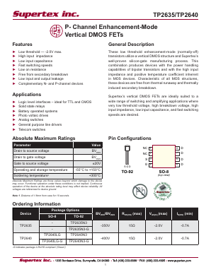 TP2635N3-G Datasheet PDF Supertex Inc