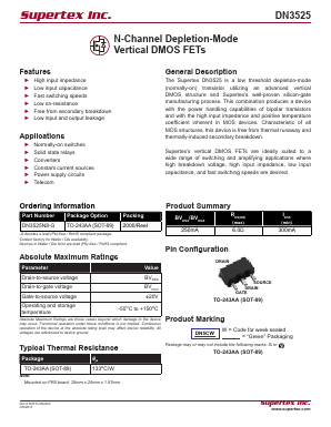 DN3525N8-G Datasheet PDF Supertex Inc