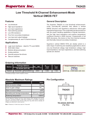 TN2425 Datasheet PDF Supertex Inc