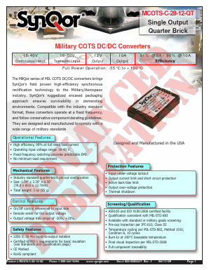 MCOTS-C-270-48-HP Datasheet PDF SynQor Worldwide Headquarters