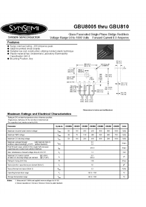 GBU802 Datasheet PDF SynSemi, Inc.