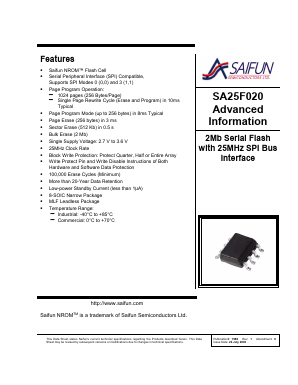 SA25F020LEM8F Datasheet PDF Saifun Semiconductors