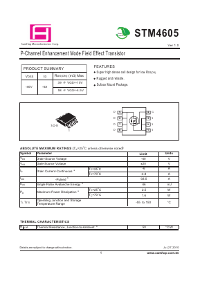 STM4605 Datasheet PDF Samhop Mircroelectronics