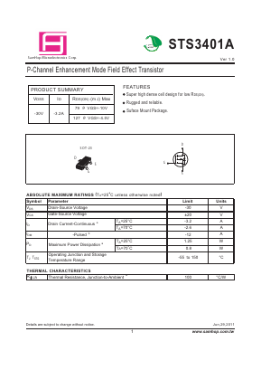 STS3401A Datasheet PDF Samhop Mircroelectronics
