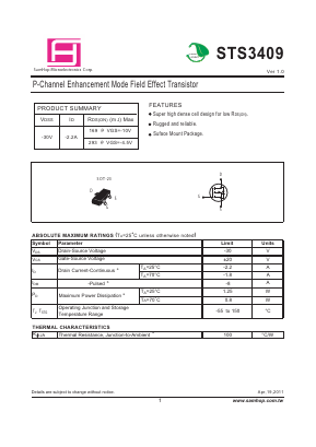 STS3409 Datasheet PDF Samhop Mircroelectronics