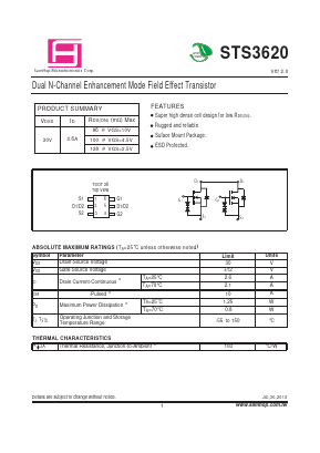 STS3620 Datasheet PDF Samhop Mircroelectronics