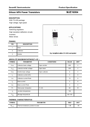 MJE16004 Datasheet PDF SavantIC Semiconductor 
