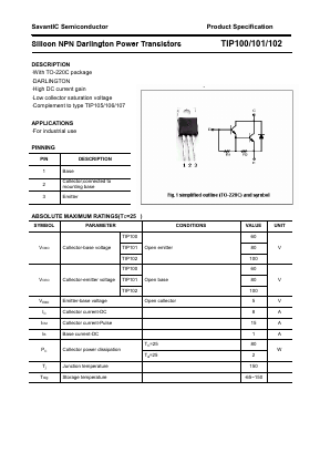 TIP100 Datasheet PDF SavantIC Semiconductor 