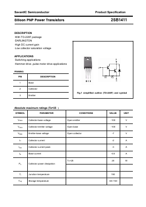 2SB1411 Datasheet PDF SavantIC Semiconductor 