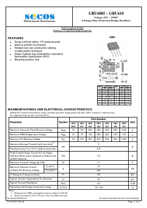 GBU6005 Datasheet PDF Secos Corporation.