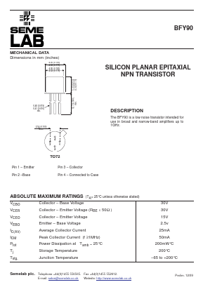 BFY90 Datasheet PDF Semelab - > TT Electronics plc 