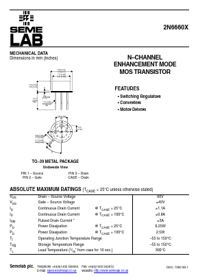 2N6660X Datasheet PDF Semelab - > TT Electronics plc 