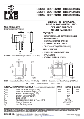 BDS15SMD05 Datasheet PDF Semelab - > TT Electronics plc 