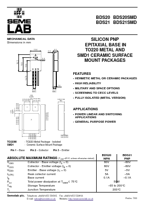 BDS20SMD Datasheet PDF Semelab - > TT Electronics plc 