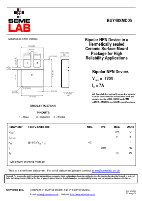 BUY48SMD05 Datasheet PDF Semelab - > TT Electronics plc 
