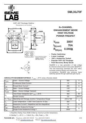 SML30J70F Datasheet PDF Semelab - > TT Electronics plc 