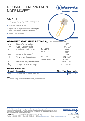 VN10KE Datasheet PDF Semelab - > TT Electronics plc 
