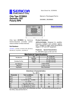 2N3866AUB Datasheet PDF Semicoa Semiconductor