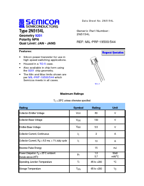 2N5154L Datasheet PDF Semicoa Semiconductor