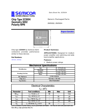 2N5004 Datasheet PDF Semicoa Semiconductor