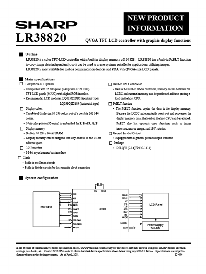 LR38820 Datasheet PDF Sharp Electronics