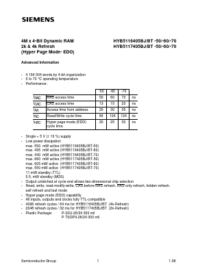 HYB5117405BT-60 Datasheet PDF Siemens AG