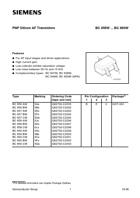 BC857AW Datasheet PDF Siemens AG
