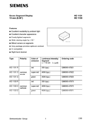 HD1133O Datasheet PDF Siemens AG