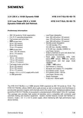 HYB314171BJ-70 Datasheet PDF Siemens AG
