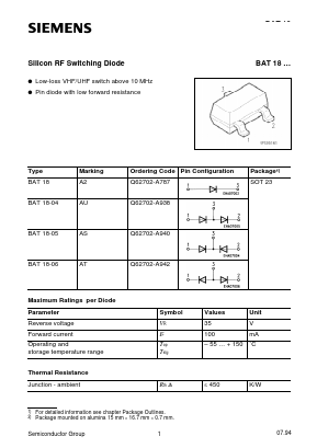 BAT18-05 Datasheet PDF Siemens AG