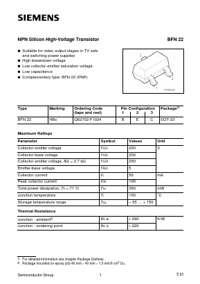 BFN22 Datasheet PDF Siemens AG