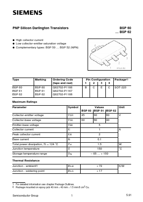 BSP60BSP62 Datasheet PDF Siemens AG