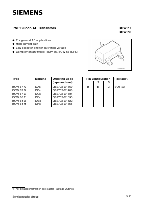 BCW68H Datasheet PDF Siemens AG
