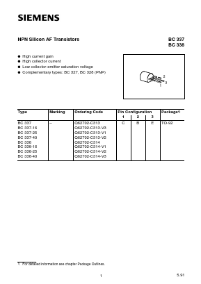 BC337-25 Datasheet PDF Siemens AG