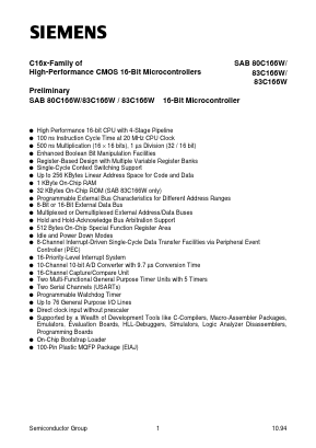SAB80C166W Datasheet PDF Siemens AG