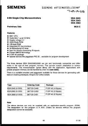 SDA2043 Datasheet PDF Siemens AG