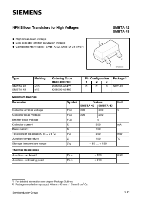 SMBTA43 Datasheet PDF Siemens AG