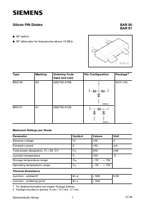 BAR60 Datasheet PDF Siemens AG