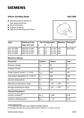 BAS40W Datasheet PDF Siemens AG