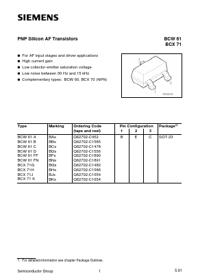 BCW61 Datasheet PDF Siemens AG