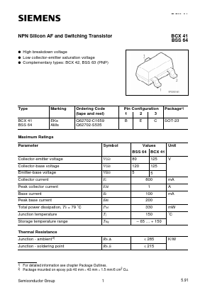 BCX41 Datasheet PDF Siemens AG