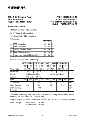 HYB5117405BJ Datasheet PDF Siemens AG