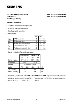 HYB5118160BSJ-50 Datasheet PDF Siemens AG