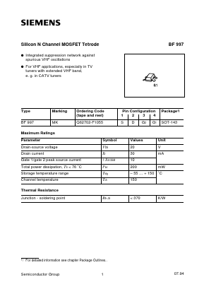 BF997 Datasheet PDF Siemens AG