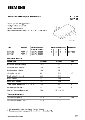 PZTA64 Datasheet PDF Siemens AG